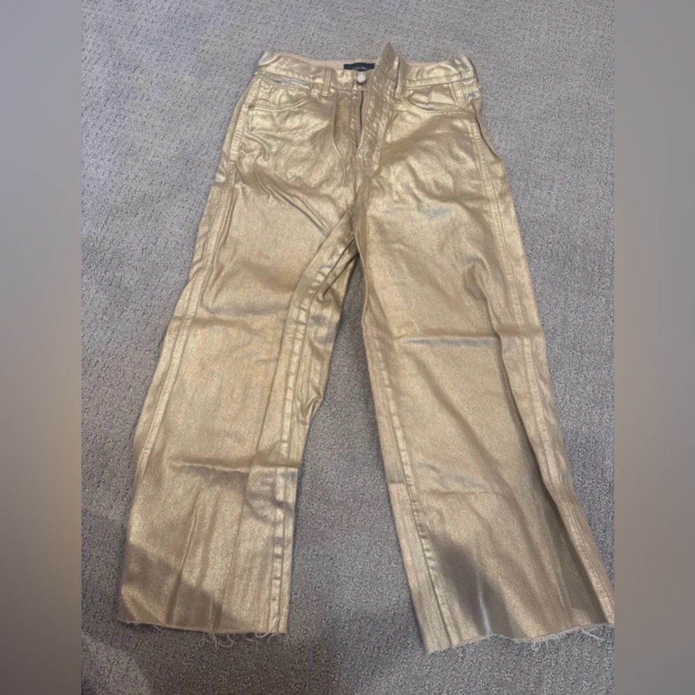 Veronica Beard Metallic Gold Cropped Straight Jeans